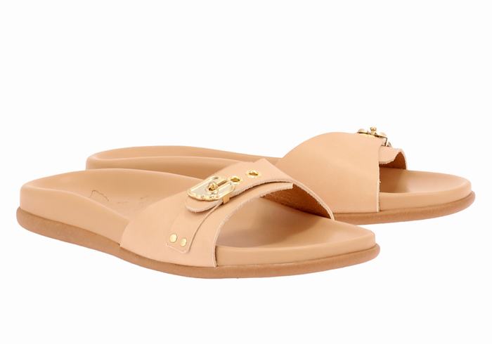 Women Ancient Greek Sandals Odi Slide Sandals Beige | YNJ5979OK