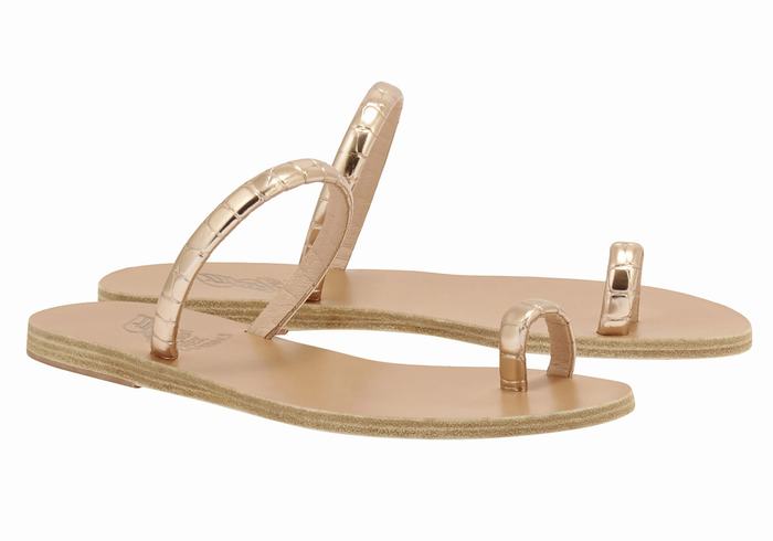 Women Ancient Greek Sandals Ophion Toe-Post Sandals Rose Gold | JCU8255BK