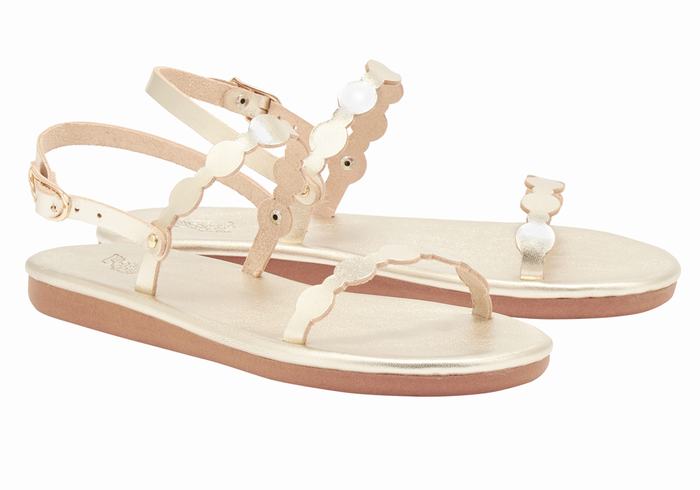 Women Ancient Greek Sandals Orion Back-Strap Sandals Gold White | SSA6529II