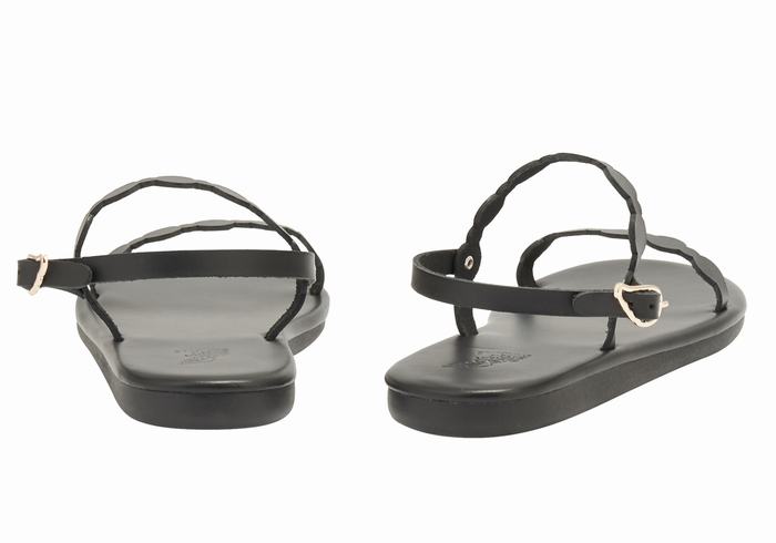 Women Ancient Greek Sandals Orion Back-Strap Sandals Black | UJJ2273TA