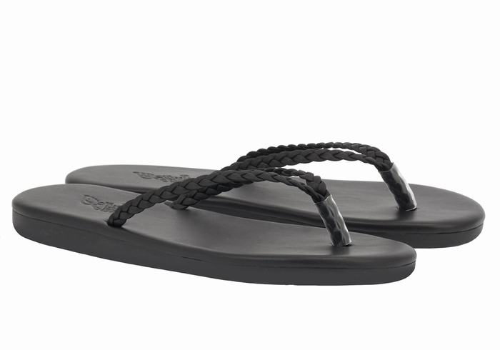 Women Ancient Greek Sandals Plage Flip Flop Braided Sandals Black | OUS10018AO