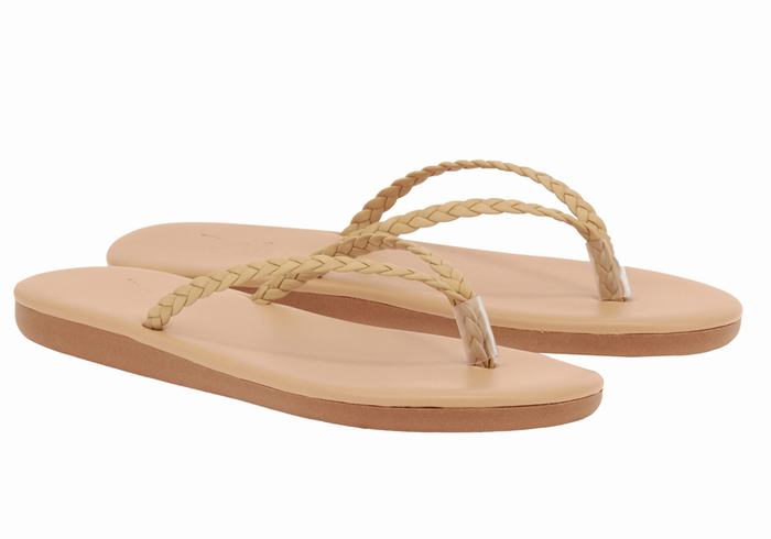 Women Ancient Greek Sandals Plage Flip Flop Braided Sandals Beige | HEJ5437YA