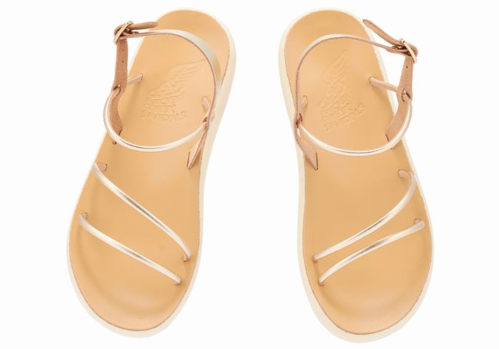 Women Ancient Greek Sandals Polis Back-Strap Sandals Gold White | MJH4717XO