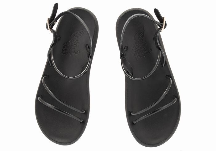 Women Ancient Greek Sandals Polis Back-Strap Sandals Black | GOO3771DW