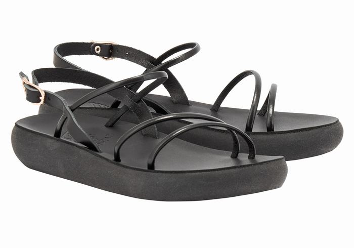 Women Ancient Greek Sandals Polis Back-Strap Sandals Black | GOO3771DW