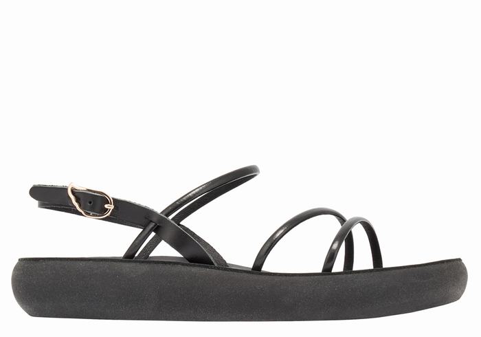 Women Ancient Greek Sandals Polis Back-Strap Sandals Black | GOO3771DW