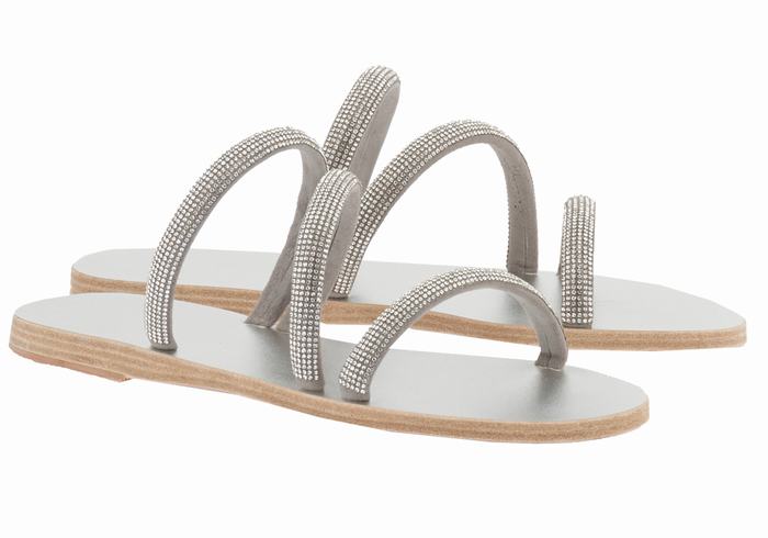 Women Ancient Greek Sandals Polytimi Diamante Slide Sandals Silver | JMA9745TV