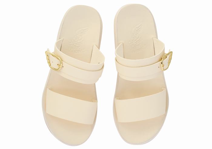 Women Ancient Greek Sandals Preveza Comfort Slide Sandals White | FND1004FI