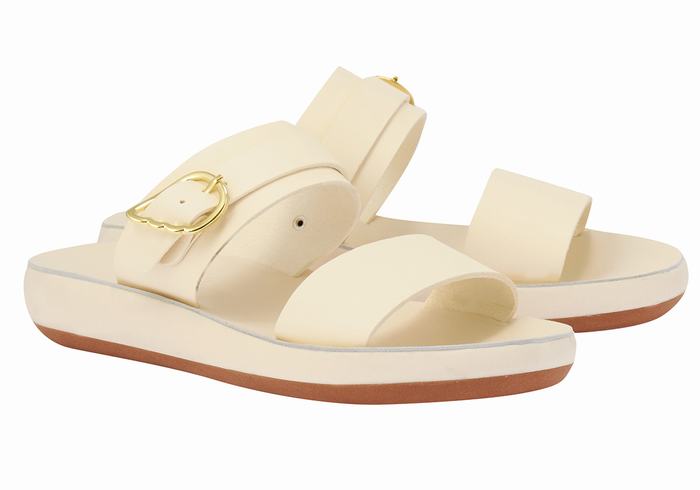 Women Ancient Greek Sandals Preveza Comfort Slide Sandals White | FND1004FI