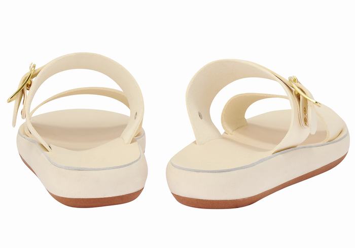 Women Ancient Greek Sandals Preveza Comfort Slide Sandals White | FND1004FI