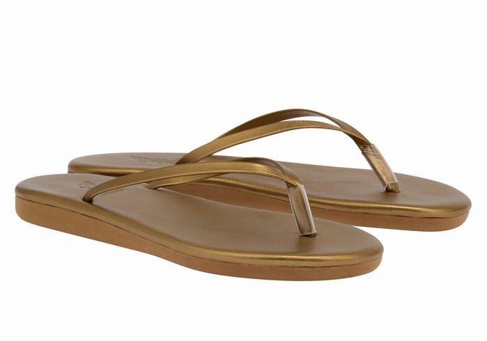 Women Ancient Greek Sandals Saionara Flip Flops Gold Brown | GEX2285DU