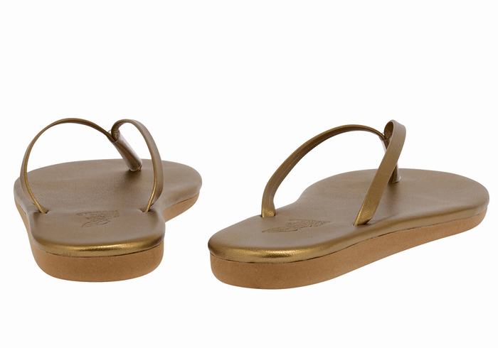 Women Ancient Greek Sandals Saionara Flip Flops Gold Brown | GEX2285DU