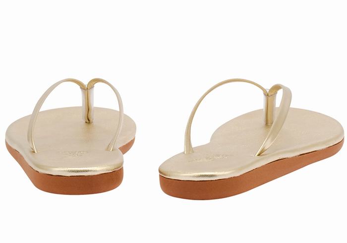 Women Ancient Greek Sandals Saionara Flip Flops Gold White | RGL9851IH