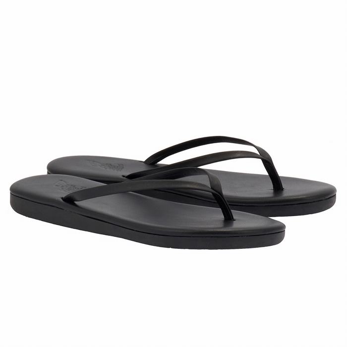 Women Ancient Greek Sandals Saionara Flip Flops Black | ROD2194RO