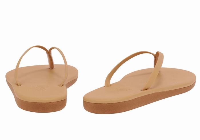 Women Ancient Greek Sandals Saionara Flip Flops Beige | PZT6922FK