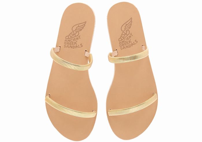 Women Ancient Greek Sandals Saita Slide Sandals Gold Beige | AYK901UC