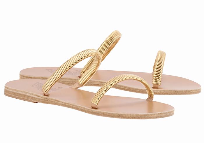 Women Ancient Greek Sandals Saita Slide Sandals Gold Beige | AYK901UC