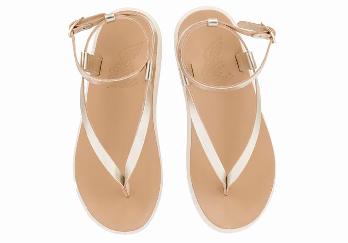 Women Ancient Greek Sandals Salomi Comfort Ankle Strap Sandals Gold White | WTI4258PL