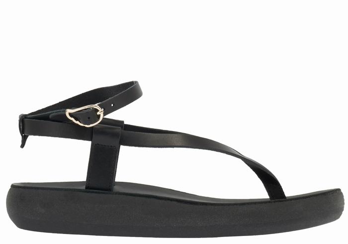 Women Ancient Greek Sandals Salomi Comfort Ankle Strap Sandals Black | LEV5588GC