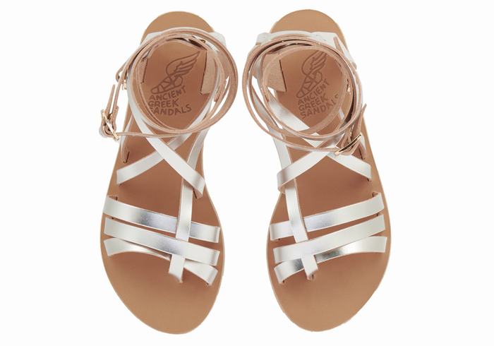 Women Ancient Greek Sandals Satira Leather Gladiator Sandals Silver | BUD3017JV