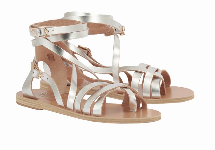 Women Ancient Greek Sandals Satira Leather Gladiator Sandals Silver | BUD3017JV