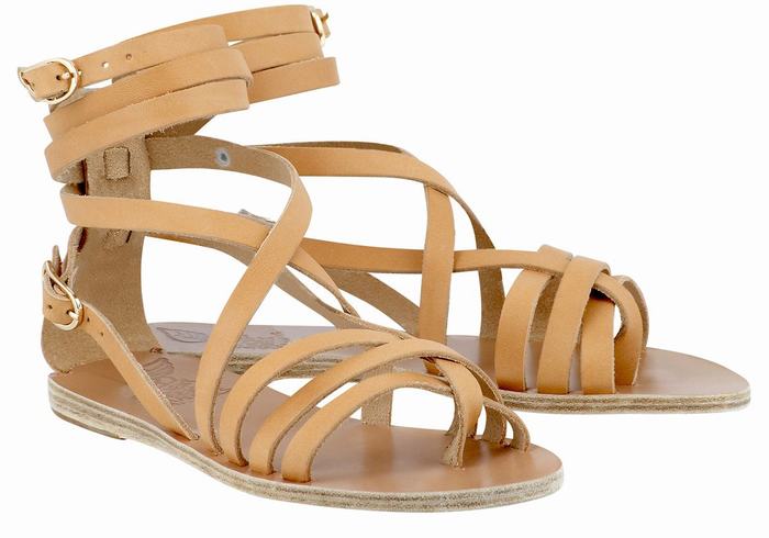 Women Ancient Greek Sandals Satira Leather Gladiator Sandals Beige | IGK6981CC