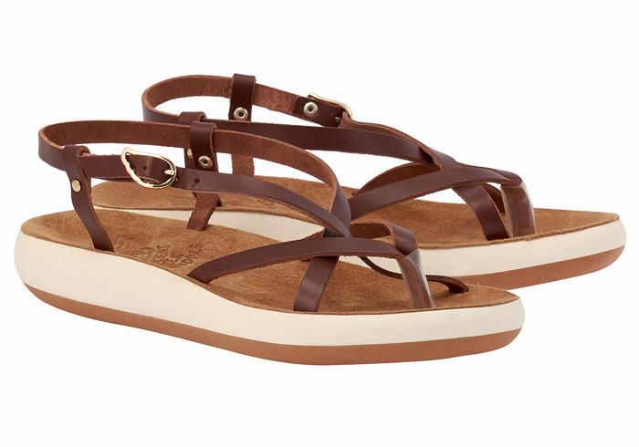 Women Ancient Greek Sandals Semele Comfort Back-Strap Sandals Coffee | JGX2638KK