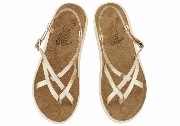 Women Ancient Greek Sandals Semele Comfort Back-Strap Sandals Gold White | YKF247GM