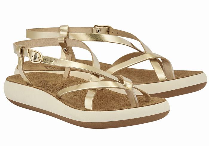 Women Ancient Greek Sandals Semele Comfort Back-Strap Sandals Gold White | YKF247GM