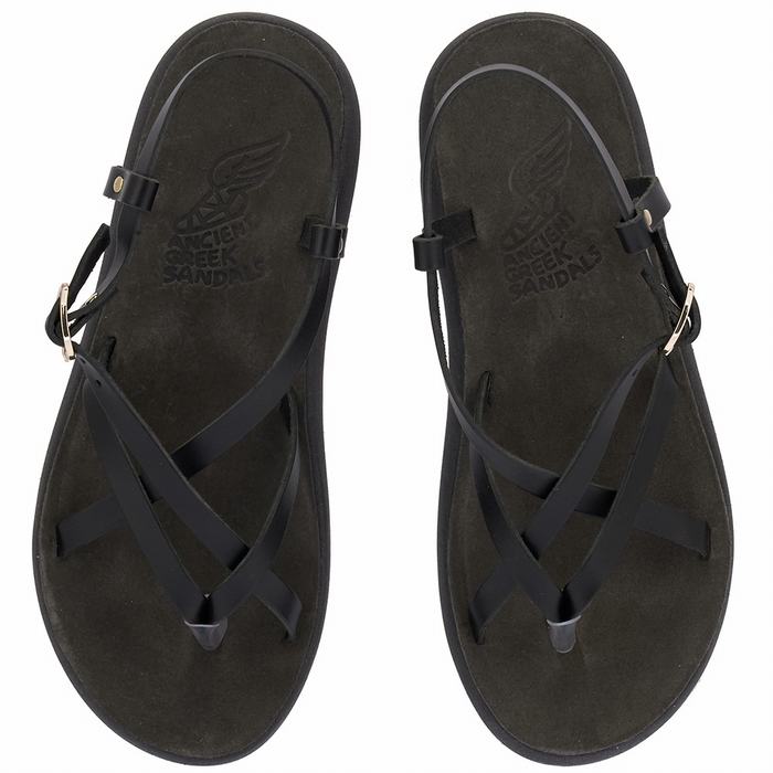 Women Ancient Greek Sandals Semele Comfort Back-Strap Sandals Black | EQK4931LB