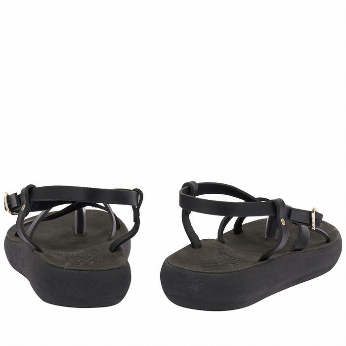 Women Ancient Greek Sandals Semele Comfort Back-Strap Sandals Black | EQK4931LB