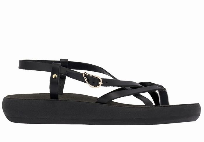 Women Ancient Greek Sandals Semele Comfort Back-Strap Sandals Black | EQK4931LB