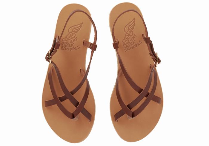 Women Ancient Greek Sandals Semele Leather Back-Strap Sandals Coffee | MKX4952NV