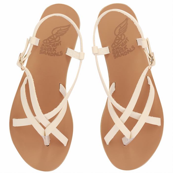 Women Ancient Greek Sandals Semele Leather Back-Strap Sandals White | QWH2756AV