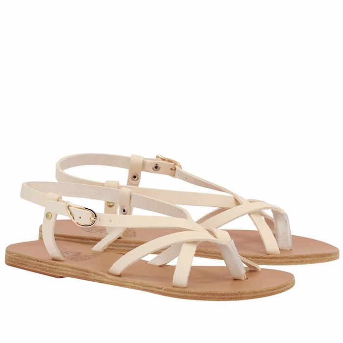 Women Ancient Greek Sandals Semele Leather Back-Strap Sandals White | QWH2756AV