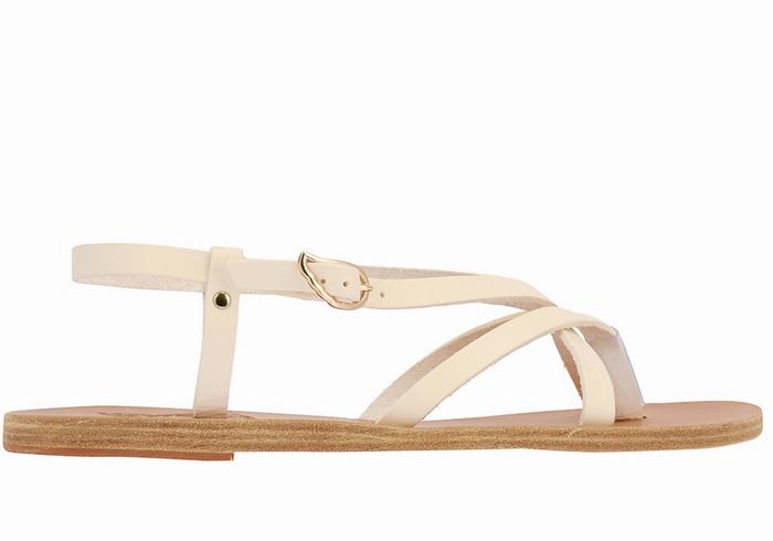 Women Ancient Greek Sandals Semele Leather Back-Strap Sandals White | QWH2756AV