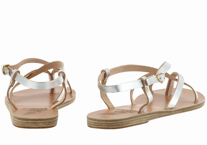 Women Ancient Greek Sandals Semele Leather Back-Strap Sandals Silver | VTA7060PQ