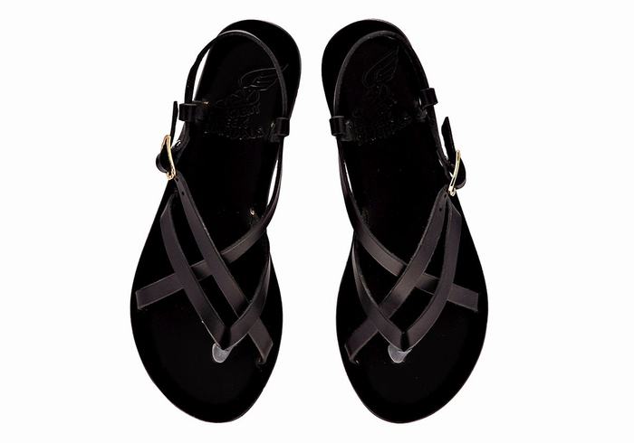 Women Ancient Greek Sandals Semele Leather Back-Strap Sandals Black | UFA995MK