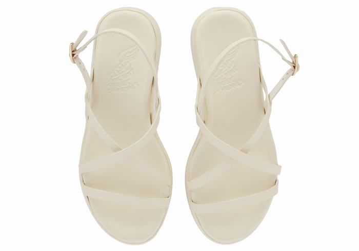 Women Ancient Greek Sandals Silia Leather Platform Sandals White | IUE3475CW