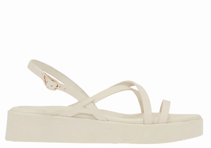 Women Ancient Greek Sandals Silia Leather Platform Sandals White | IUE3475CW