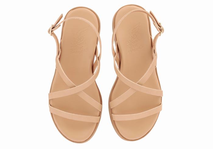 Women Ancient Greek Sandals Silia Leather Platform Sandals Beige | PWZ4932US