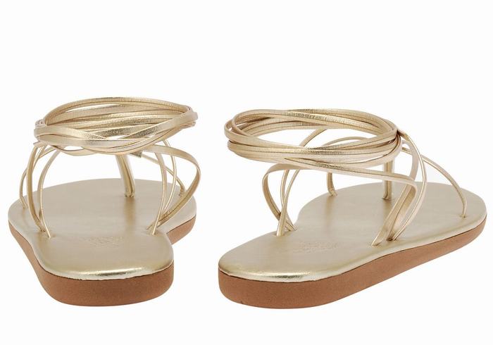 Women Ancient Greek Sandals String Gladiator Sandals Gold White | WYJ3592TH