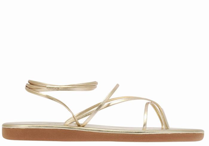 Women Ancient Greek Sandals String Gladiator Sandals Gold White | WYJ3592TH