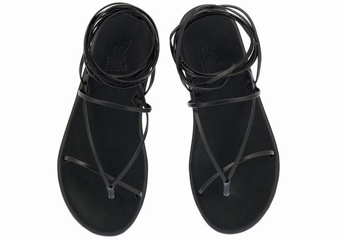 Women Ancient Greek Sandals String Gladiator Sandals Black | VYL8677JX