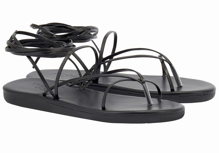 Women Ancient Greek Sandals String Gladiator Sandals Black | VYL8677JX