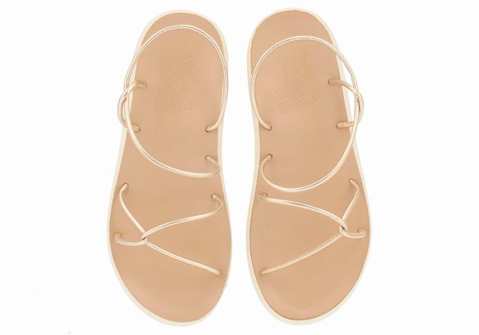 Women Ancient Greek Sandals Taxidi Comfort Back-Strap Sandals Gold White | EFB9084FA