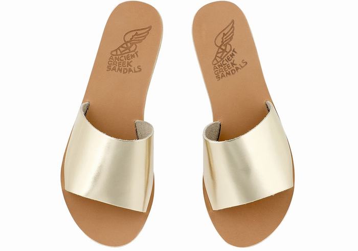 Women Ancient Greek Sandals Taygete Slide Sandals Gold White | TYR522ZR