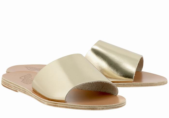 Women Ancient Greek Sandals Taygete Slide Sandals Gold White | TYR522ZR