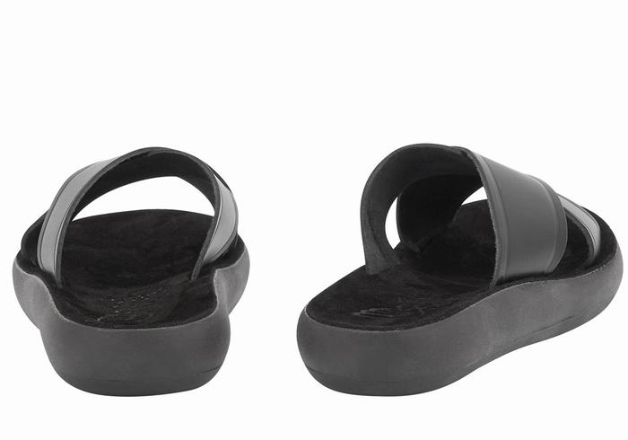 Women Ancient Greek Sandals Thais Comfort Slide Sandals Black | ZFS298SR