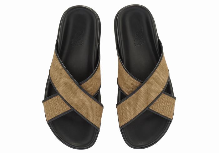 Women Ancient Greek Sandals Thais Footbed Slide Sandals Brown Black | CPC3194EL